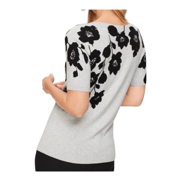 Talbots Gray Short Sleeve Sweater Boat Neck black floral XS - Picture 7 of 8